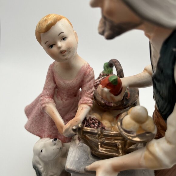 Vintage Norleans Old Man Dog Girl Apple Cart Japan Bisque Porcelain Art Figurine - Picture 8 of 10